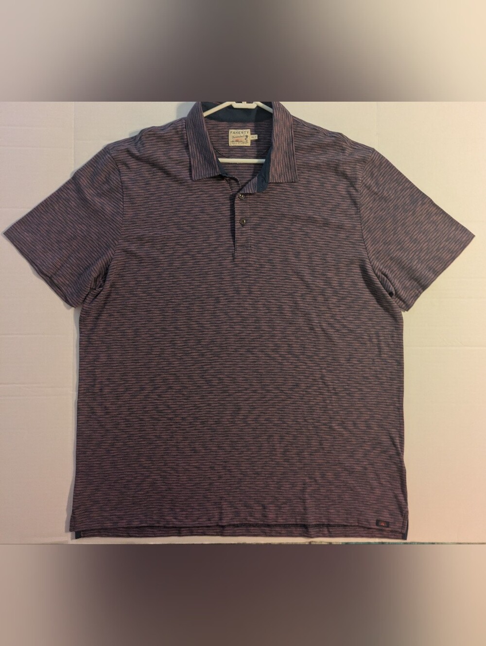 Faherty Men's Navy and Purple Micro-Stripe Polo- XXL (NWOT)
